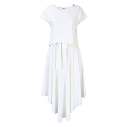 2025 D376 New large-size women's clothing, new temperament Tongle solid color top, large pendulum skirt, two-piece Popular trade suit