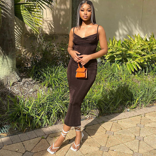 XAKXX  Summer 2025 sexy women's skirts, backless slim trendy women's suspender skirts, 2025 trade Africa hot-selling high-grade dresses