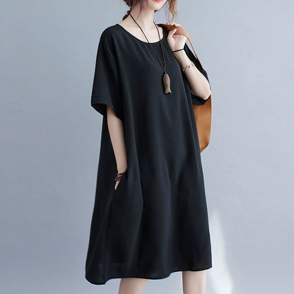 large-size dresses are fat mm and thin, summer short-sleeved loose cotton and linen belly-covering skirts, medium and long Popular-style high-end.