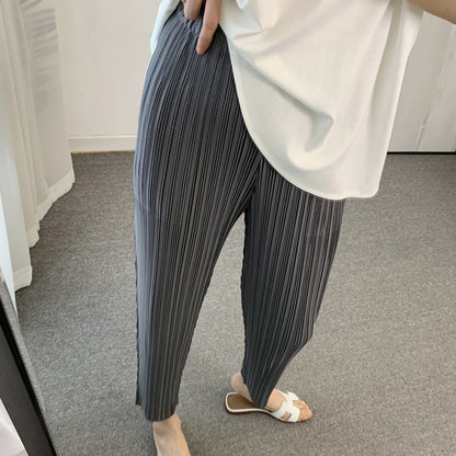 2025 pants women's Harlan pants spring and summer women's clothing new high-waisted nine-point casual pants giant slim pants pleated pants