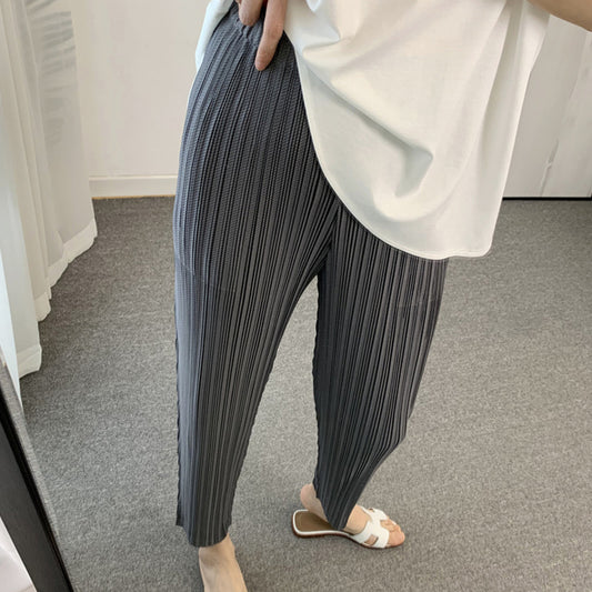 2025 pants women's Harlan pants spring and summer women's clothing new high-waisted nine-point casual pants giant slim pants pleated pants