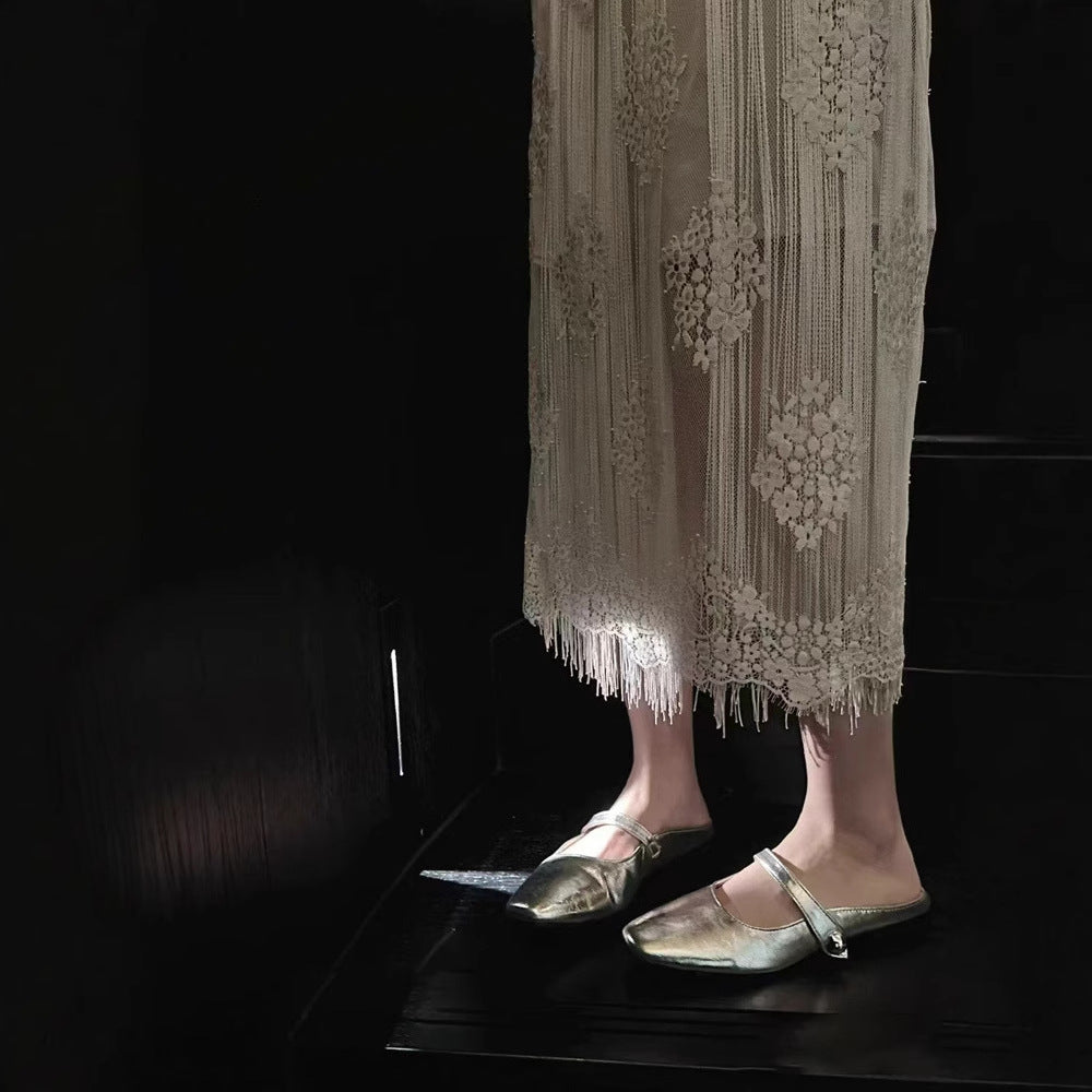 2025 summer new designer niche high waist lace fringed skirt women