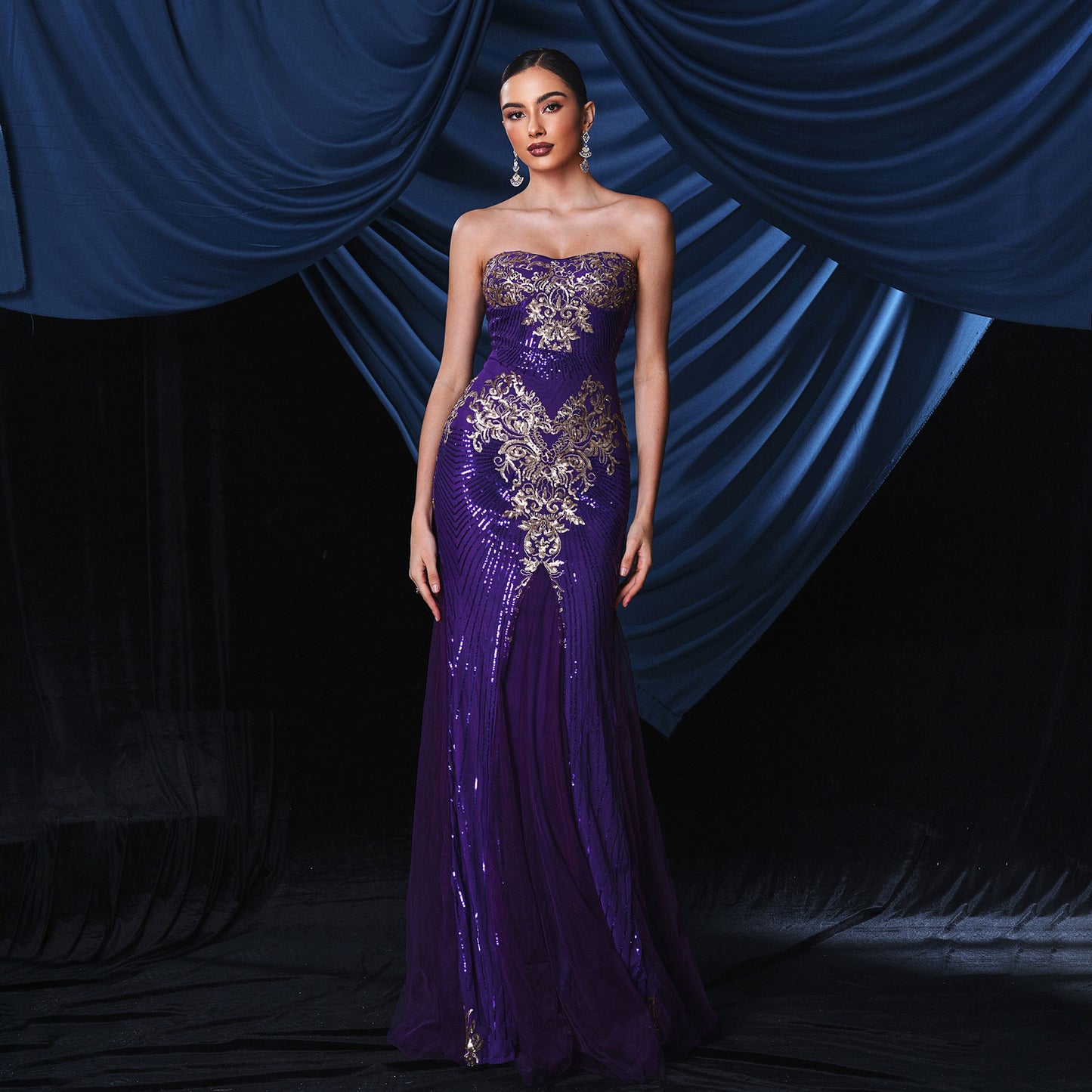 2025 sleeveless temperament one-word collar sexy chest wrap long sequined banquet evening dress bridesmaid dress dress