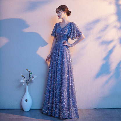 2025 Big choir performance costume popular new red song performance competition costume host thin evening dress woman