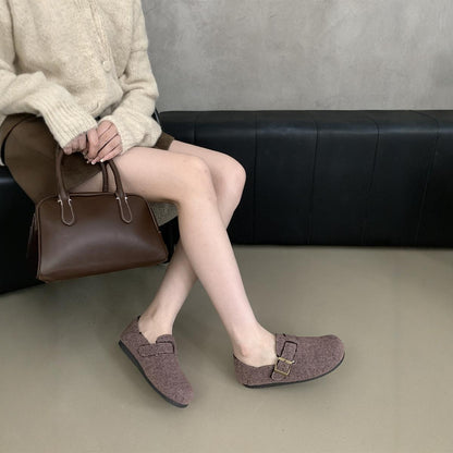 2025 Flat-bottomed niche Birkenstocks women's shoes popular new autumn and winter one-pedal Mori gray retro Birkenstocks single shoes