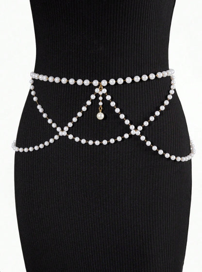 4529 2025 women's new waist chain multi-layer pearl fringed waist chain with dress fashion waist chain body chain