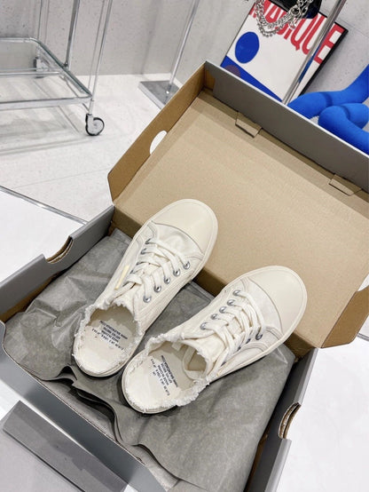 xakxx Paris Distressed Retro Canvas Shoes Men's and Women's Same Lace-up Sneakers Semi-Toe Box Slippers Small Dirty Pumps