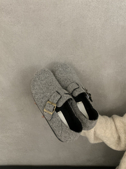 2025 Flat-bottomed niche Birkenstocks women's shoes popular new autumn and winter one-pedal Mori gray retro Birkenstocks single shoes