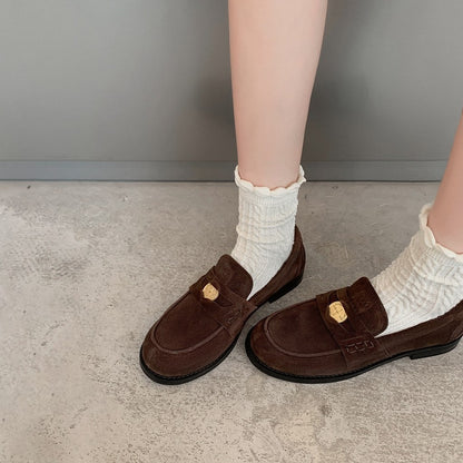 2025 Cowhide version~ Xingshengda shoes miu's small gold coins, genuine leather suede one-pedal loafers, women's small leather shoes autumn