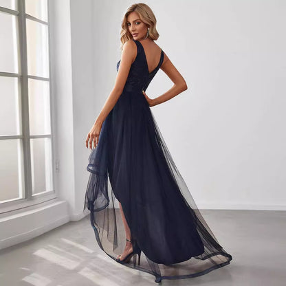 2025 2025 new  evening dress autumn new front short after long performance host birthday catwalk model dress