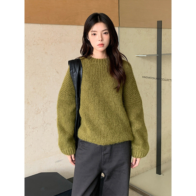 2025  wool crew neck pullover women's popular thirteen lines winter Korean version knitted wool sweater M9255
