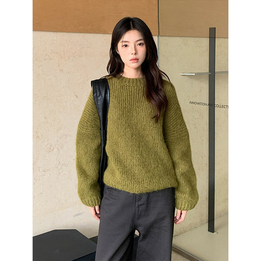 2025  wool crew neck pullover women's popular thirteen lines winter Korean version knitted wool sweater M9255
