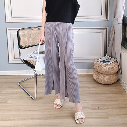 2025 Folded wide-leg pants women's spring and summer new thin long split high waist drape long loose and comfortable casual pants