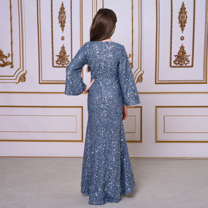 2025 catwalk princess dress model children's evening dress girls host fishtail niche sequined performance suit