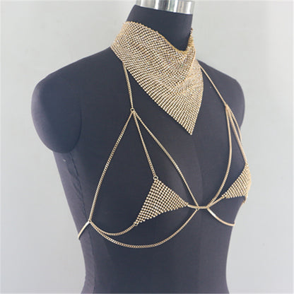 2025 MW2834  vest fashion rhinestone inlaid diamond cloth hollow metal chain scarf scarf, vest body chain