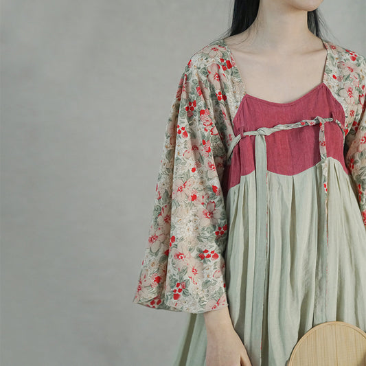 and improved Hanfu Tencel printing dress, national style pastoral Song Dynasty elegant dress L22159