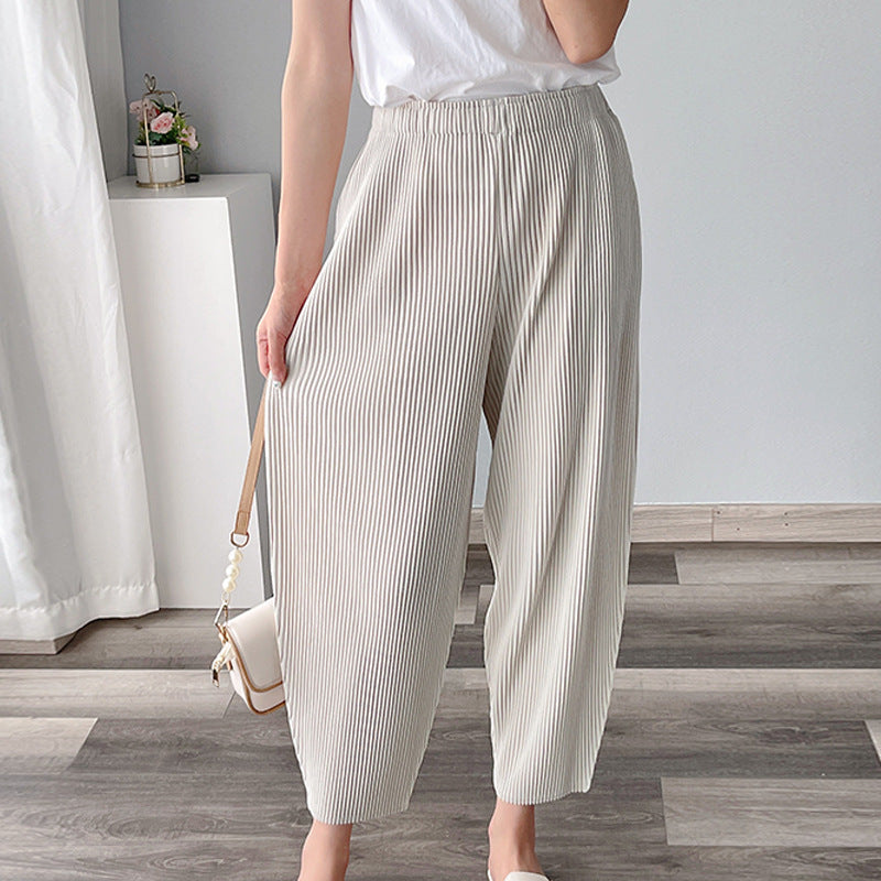 2025 counter pants women's spring and autumn high-end fashion versatile nine-point pants thick pleated casual Harlan pants Popular style
