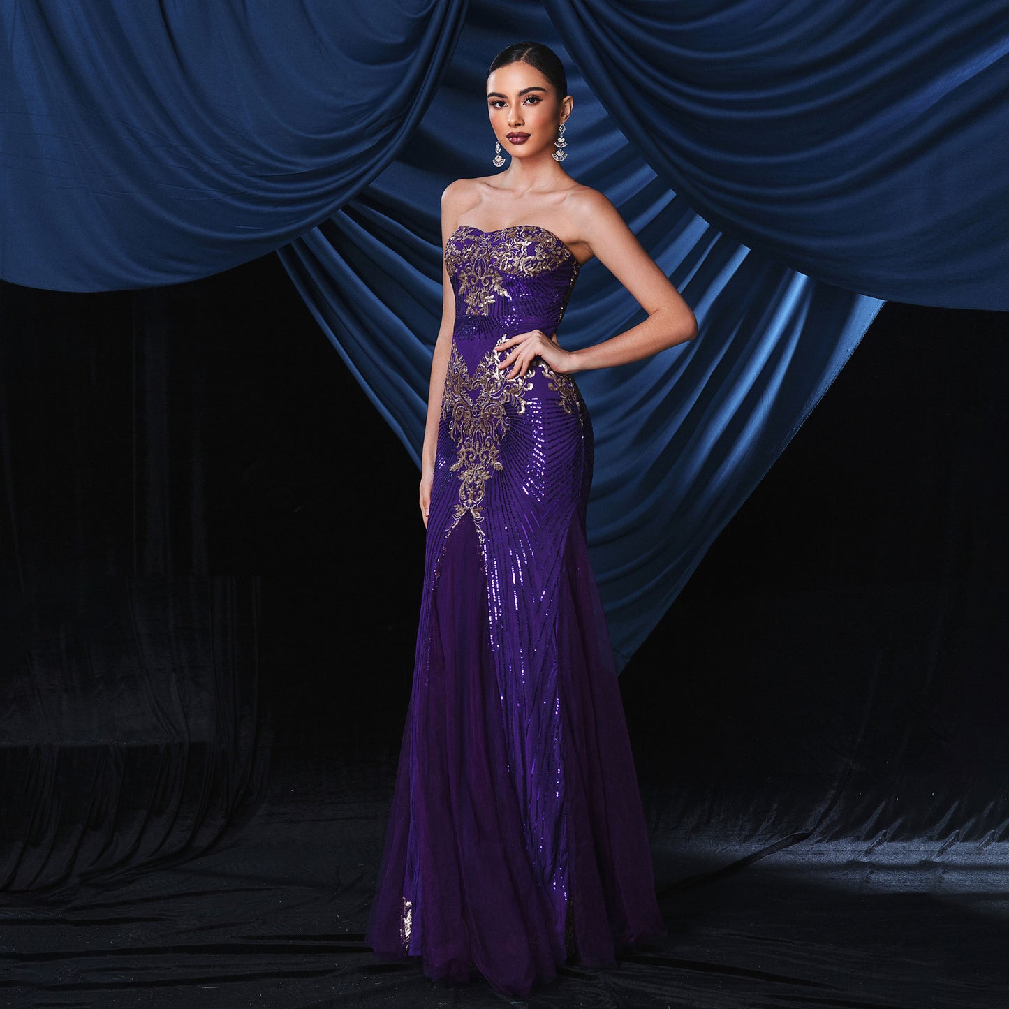 2025 sleeveless temperament one-word collar sexy chest wrap long sequined banquet evening dress bridesmaid dress dress