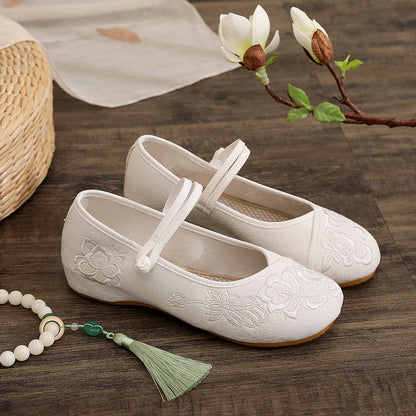 xakxx The Han-Style Clothing Shoes Women's Spring and Summer Old Beijing Cloth Shoes Flat Zen Embroidered Shoes Low Heel Ethnic Style Tea Artist Work Shoes