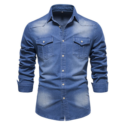 XAKXX 2025 popular Popular trade New explosion men's beautiful size denim shirt men's casual solid color men's denim long-sleeved shirt