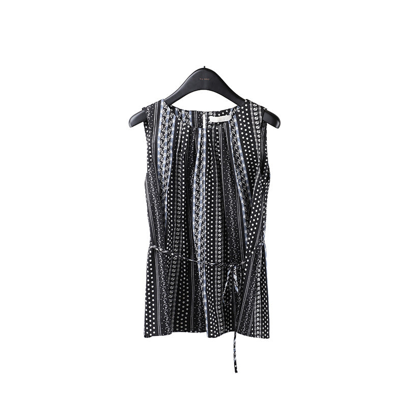 2025  floral striped lace-up shirt 2025 summer new beach vacation style loose top T5056X