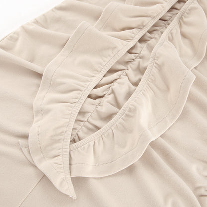 XAKXX 2025Slim-fit ruffle edge dress popular autumn and winter high-end sense khaki one-word neck tube top open fork fish tail long dress women