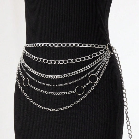 3394 2025 New new ring metal chain splicing multi-layer waist chain fashionable versatile waist chain waist jewelry body chain
