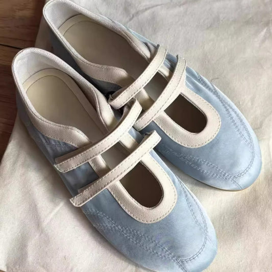 2025 Soft leather version~ New flat-bottomed retro Mary Jane shoes women's double belt Velcro casual single shoes round head ballet shoes