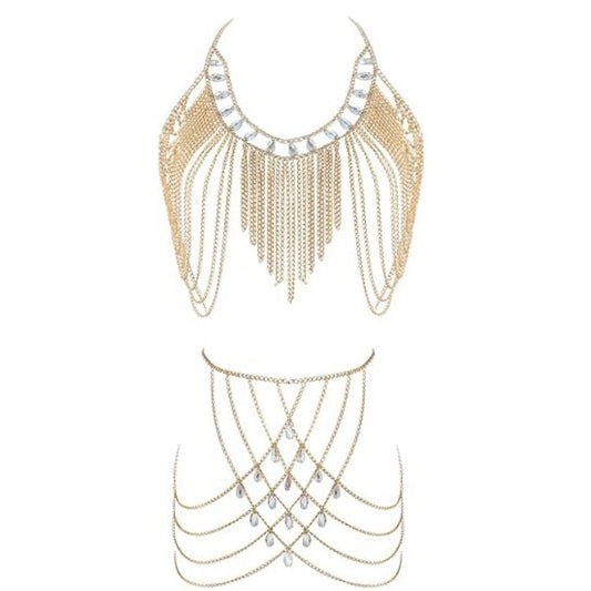 20004 2025 hot-selling metal chains, multiple fringed chains splicing neck tube top vest waist chain set body chain