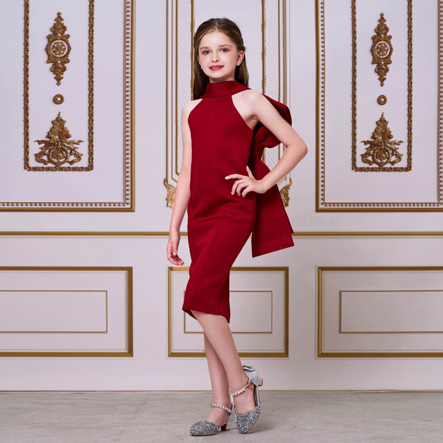2025 catwalk princess dress model children's evening dress girls host niche performance clothes bow dress