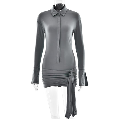 2025 popular  ins style New autumn and winter fashion sexy lapel skirt new hot-selling pleated slim dress