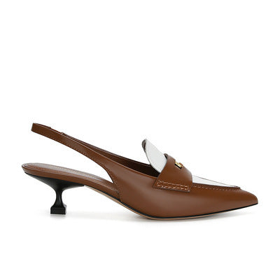 2025 Cowhide version~ Su Yinyin same shoes spring and autumn small gold coins genuine leather pointed tip thin heel empty sandals women's ol commuter shoes
