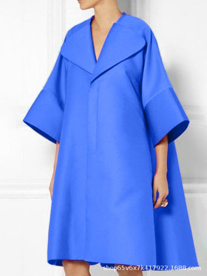 2024 cross-border  women's clothing new large-size lapel European and American independent station solid color temperament commuter dress