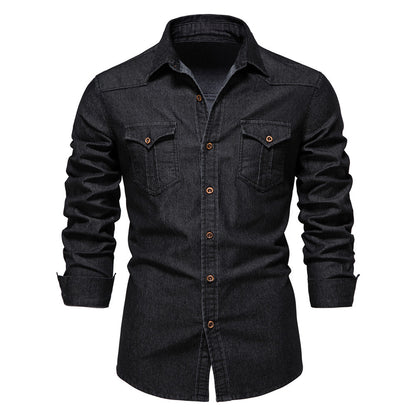 XAKXX 2025 popular Popular trade New explosion men's beautiful size denim shirt men's casual solid color men's denim long-sleeved shirt