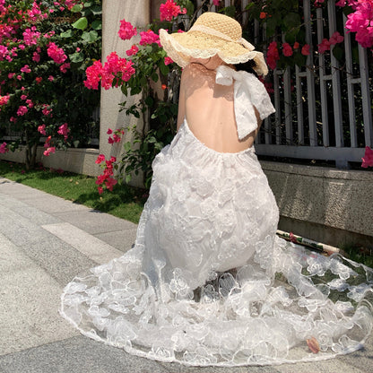 2025 Flower embroidered morning robe dress dress women's summer atmosphere vacation style super fairy pendulum neck suspender dress