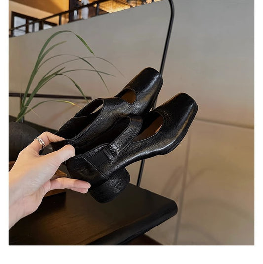 2025 Cowhide version~ Grape mother same shoes high-end texture dark wind square head thick heel Mary Jane shoes single shoes women's autumn