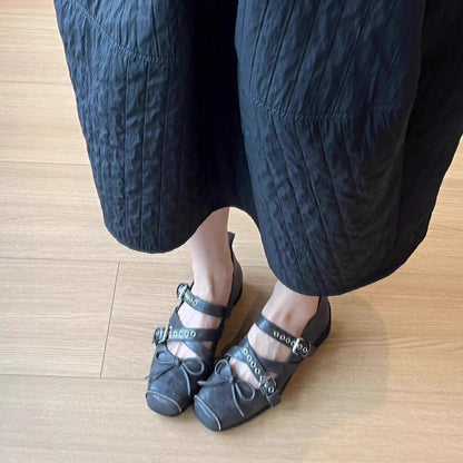 2025 Sheepskin version~  retro ballet style square head Mary Jane shoes women's cross buckle leather sports small leather shoes single shoes