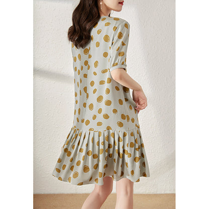 2025 Silk polka dot fishtail skirt mulberry silk dress  summer women's clothing medium and long loose pleated skirt print