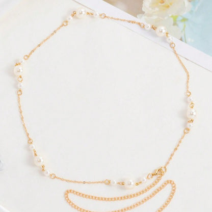 4637 New size pearl waist chain women's versatile decorative 2025 dress sweet metal waist chain body chain
