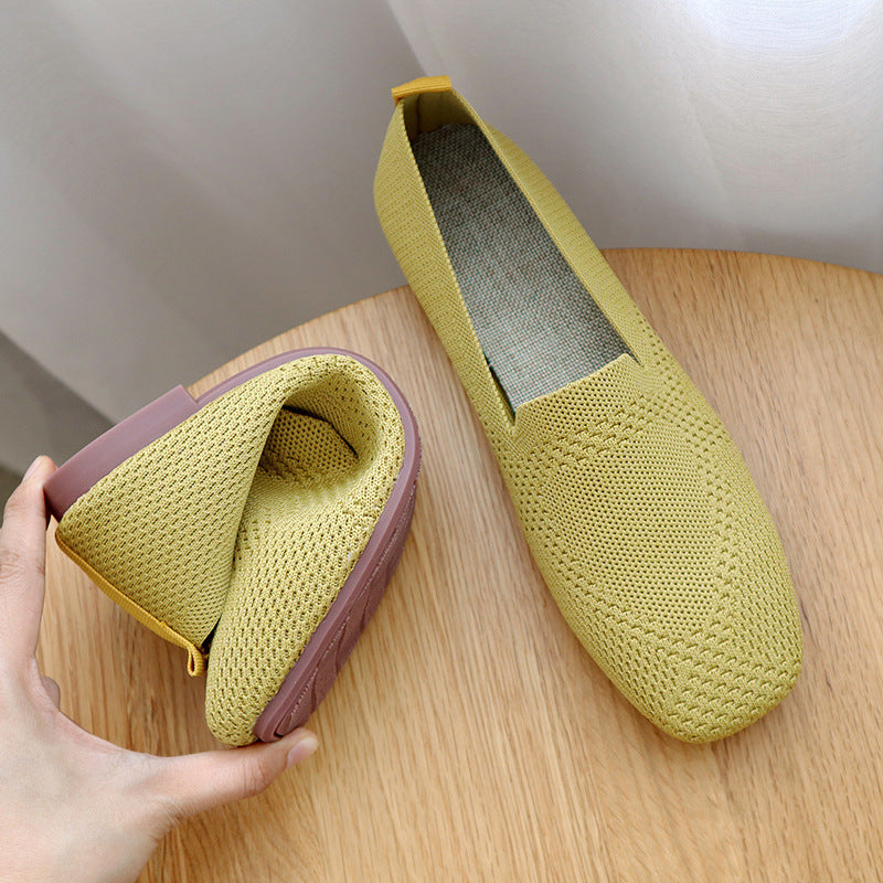 xakxx Spring and Autumn New plus Size Woven Pumps Women's Flying Woven Flat Square Toe Cloth Shoes Knitted Soft Bottom Pregnant Women One-Suit Skirt