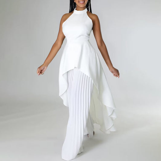 2025 D372 Popular trade New fashion casual suit summer celebrity private clothes backless top pleated wide-leg pants 2025 suit