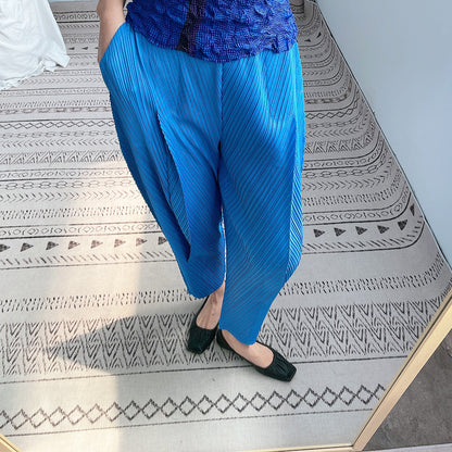2025 pants dad pants women's pleated Harlan pants summer new loose grandma pants casual high-waisted nine-point pants look thin