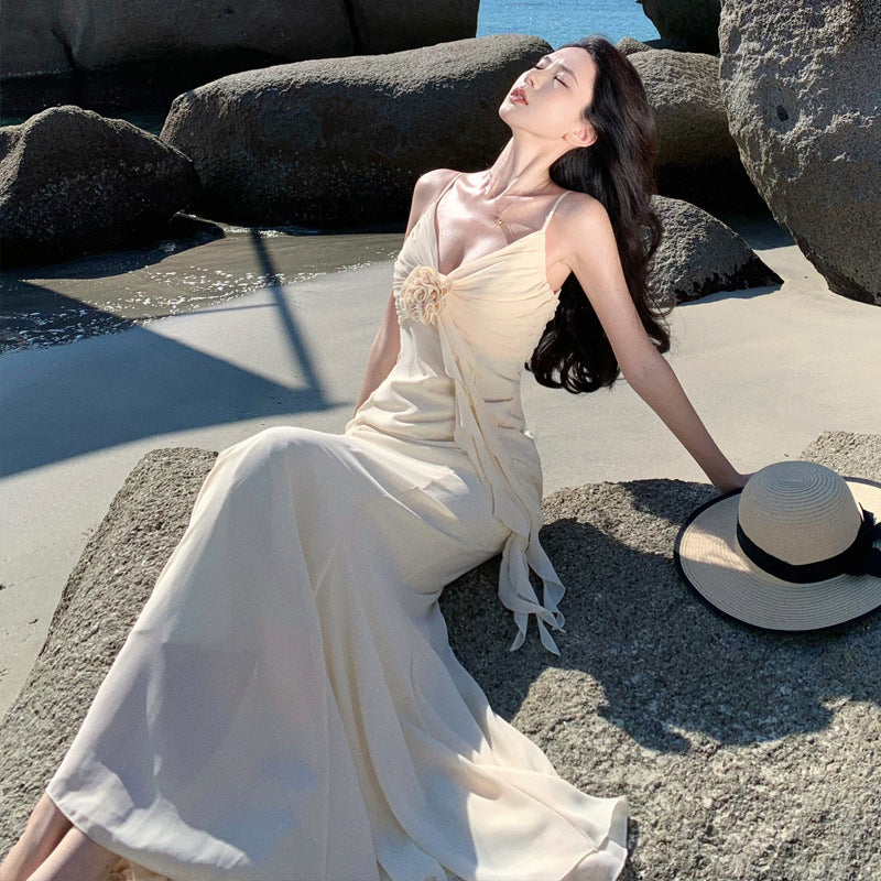 2025 Beautiful Royal Sister  Suspender Dress Women's Summer Sexy Flowers Seaside Vacation Fishtail Hip Bag Dress