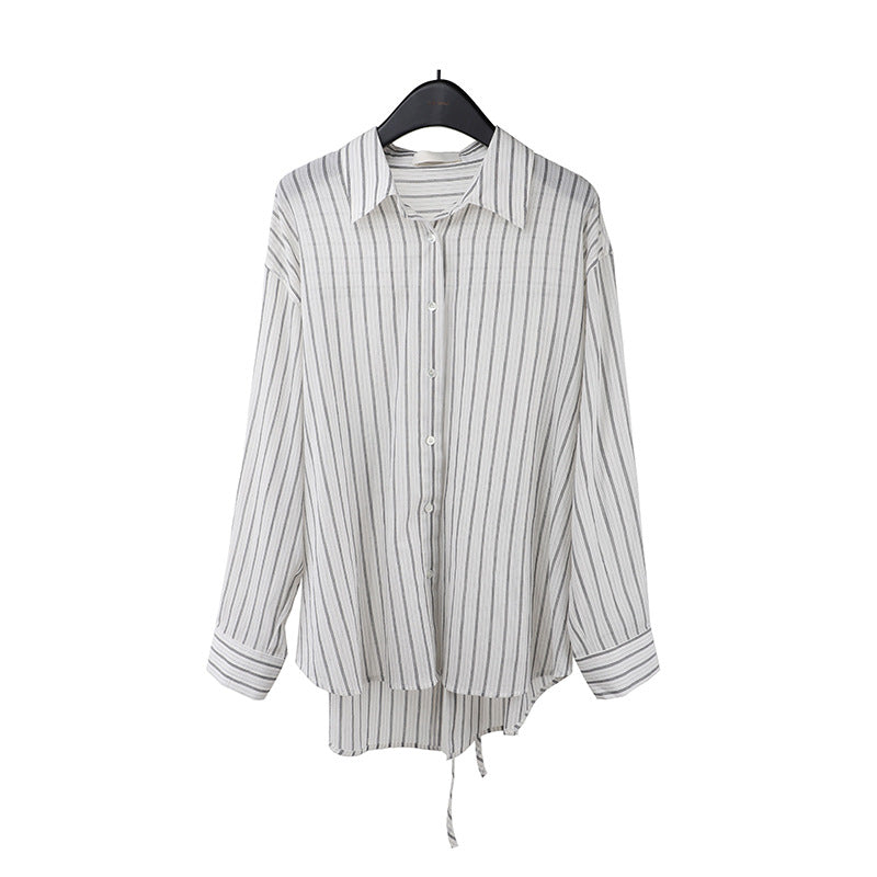 2025  Striped Sunscreen Shirt Women's 2025 Summer Thin Casual Loose Lazy Wind Long Sleeve Shirt T5051X