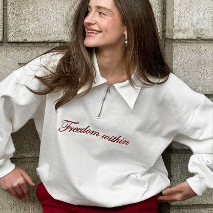 XAKXX Casual Autumn Fashion Embroidery Classic White Lapel Loose Knitted American Sweater Spice Girl Versatile Top Women's Clothing