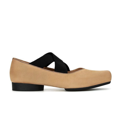 2025 Cowhide version~ Pig nose square head temperament versatile retro Mary Jane shoes cross strap thick heel ballet shoes women's single shoes