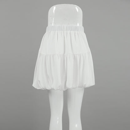 XAKXX Spring and summer simple white fashion chiffon  balloon skirt 2025 niche girls style versatile high waist skirt women