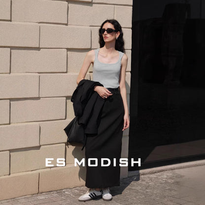 2025 ES MODISH spring new product designer self-kept model with square collar waist and thin temperament vest for girls