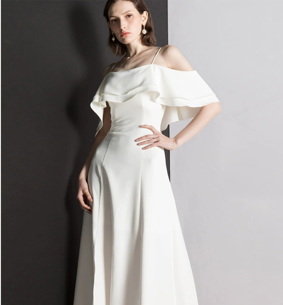 2025 White suspender evening dress  new classical youth dress party party annual meeting temperament small dress spring
