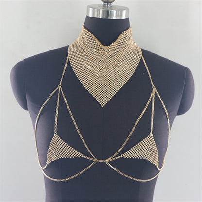 2025 MW2834  vest fashion rhinestone inlaid diamond cloth hollow metal chain scarf scarf, vest body chain